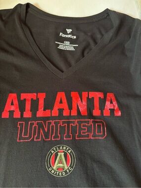 Fanatics Black Atlanta United Graphic V-Neck Tee with Red Print